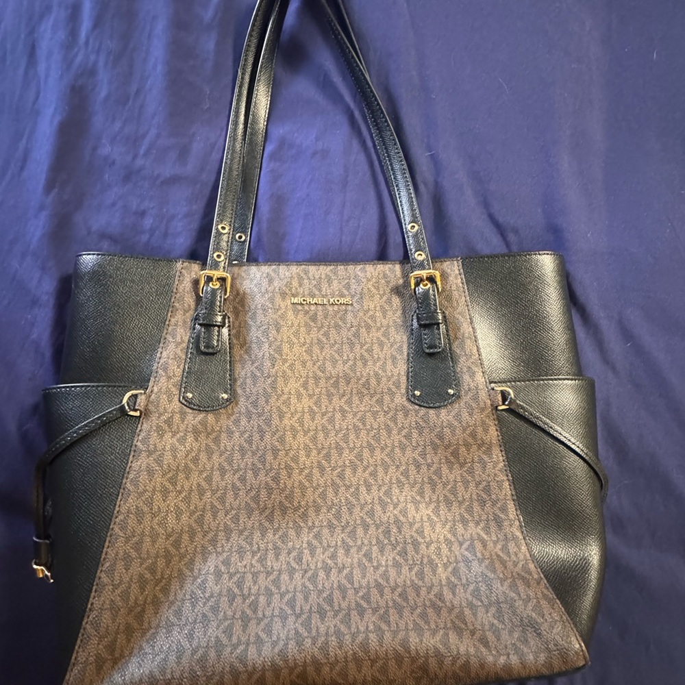 Michael Kors Brown and Black Logo Tote with Gold Hardware